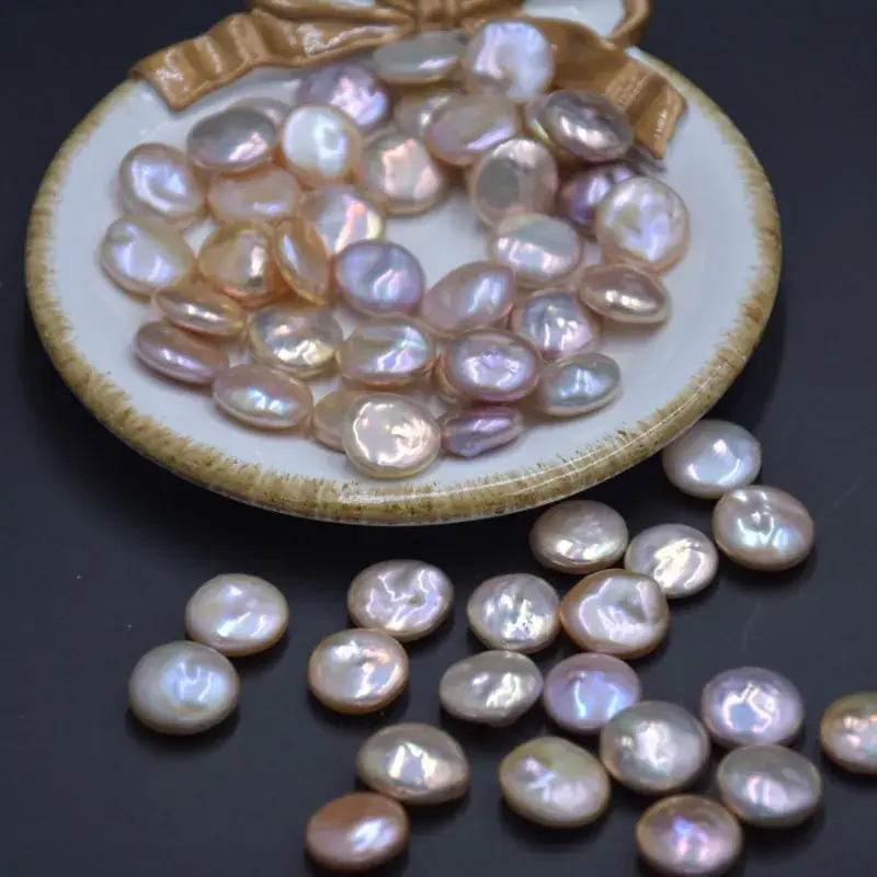 Natural Pearl Color Mixed 13-14mm Flat Baroque Shaped