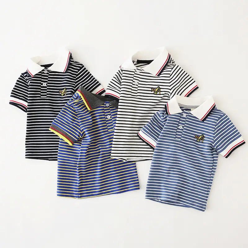 Boys Striped Polo T-Shirt Blue White Red Trim
