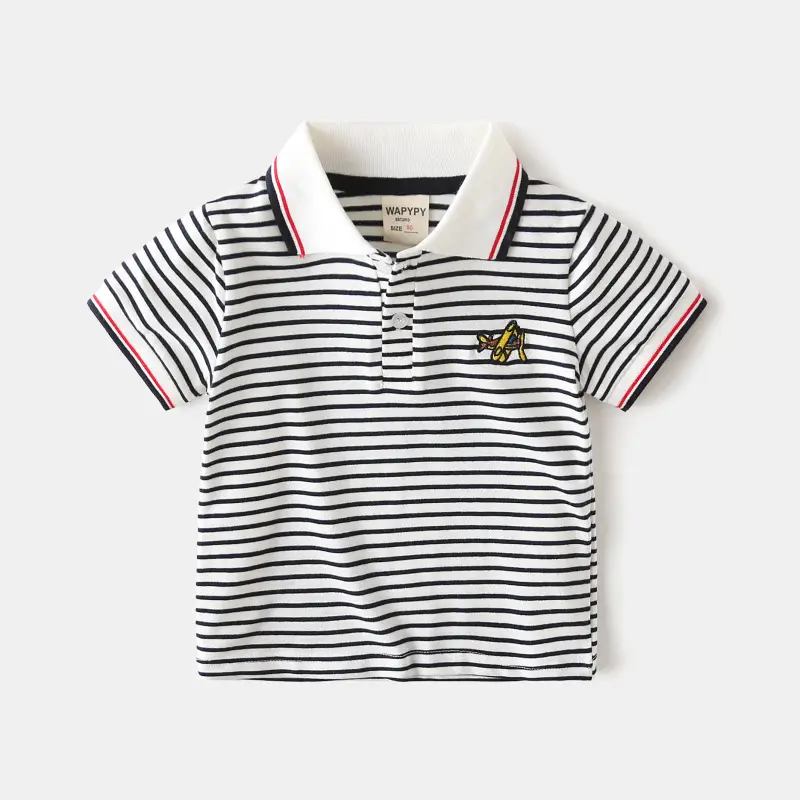 Boys Striped Polo T-Shirt Blue White Red Trim
