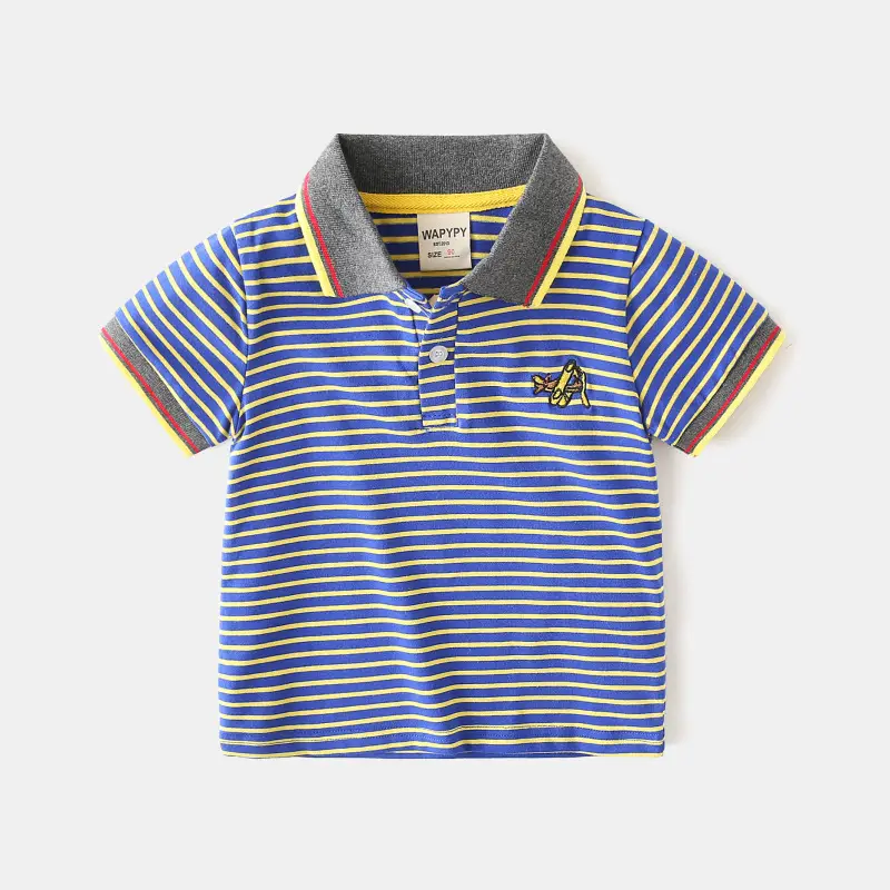 Boys Striped Polo T-Shirt Blue White Red Trim