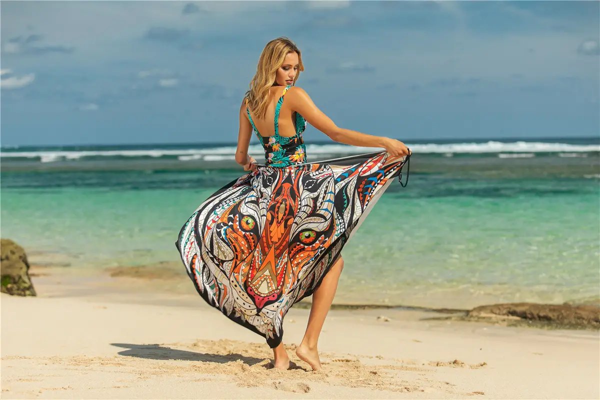 Anti-Sunscreen Animal Print Skirt Swimwear Cross Lining Irregular Strap - Image 5