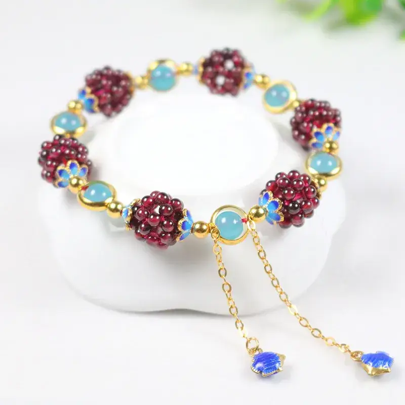 Natural Woven Wine Red Garnet Bracelet for Women - Image 2