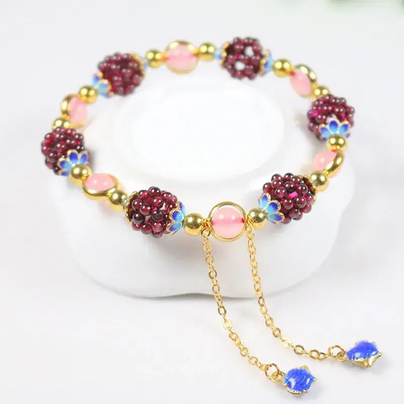Natural Woven Wine Red Garnet Bracelet for Women - Image 3