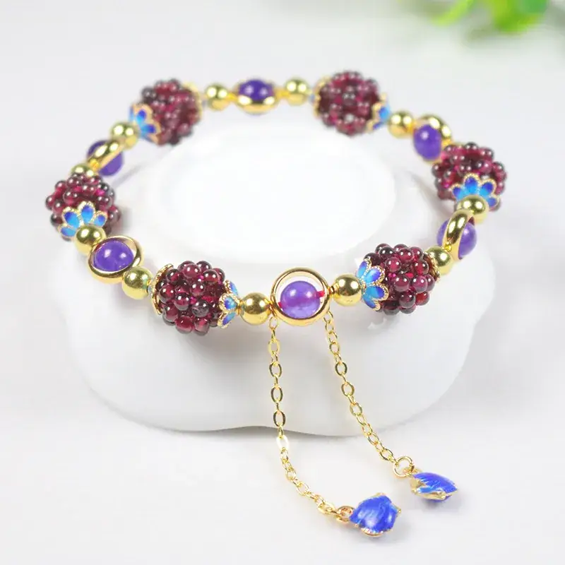 Natural Woven Wine Red Garnet Bracelet for Women - Image 4