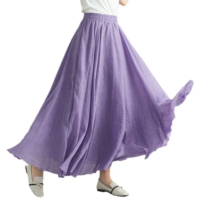 Mori Girl Linen A-Line Skirt Large Purple - Image 43