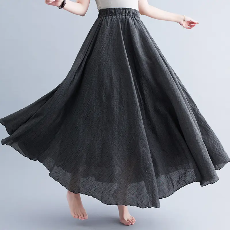 Mori Girl Linen A-Line Skirt Large Purple - Image 25