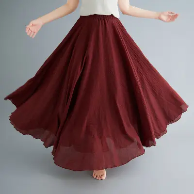 Mori Girl Linen A-Line Skirt Large Purple - Image 34