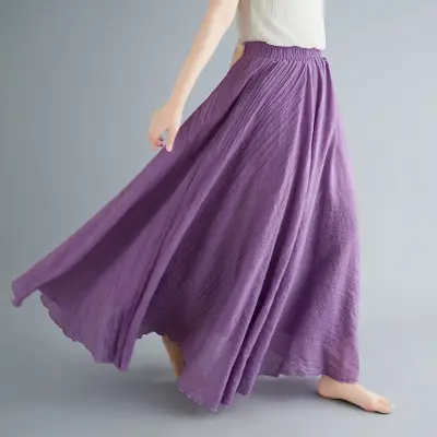 Mori Girl Linen A-Line Skirt Large Purple - Image 38