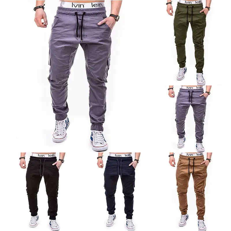 Men Black Lace Belt Trousers Ankle Tied Casual Pants - Image 8