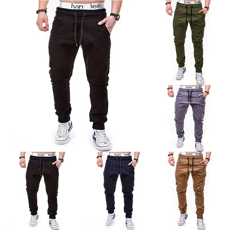 Men Black Lace Belt Trousers Ankle Tied Casual Pants - Image 9