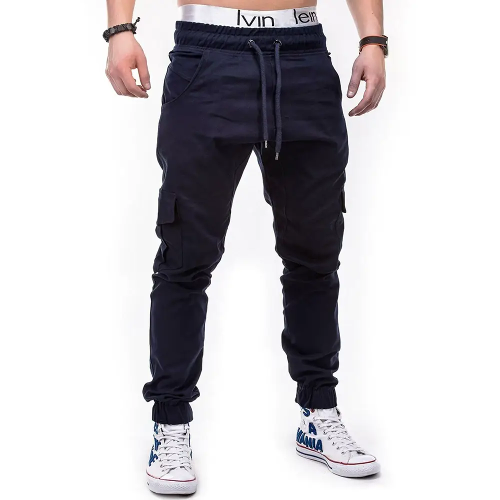 Men Black Lace Belt Trousers Ankle Tied Casual Pants — feature 17