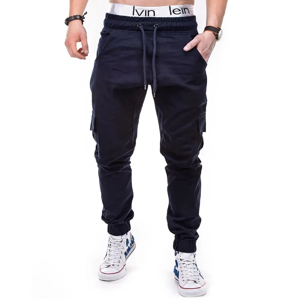 Men Black Lace Belt Trousers Ankle Tied Casual Pants - Image 4