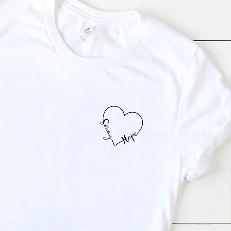 Men Women Black Heart Print T-Shirt Short Sleeve - Image 3