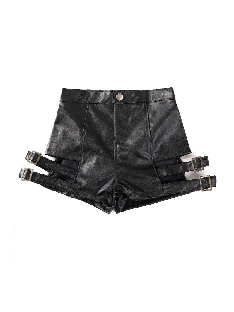 Black Faux Leather Ultra Short Hot Pants for Women - Image 6