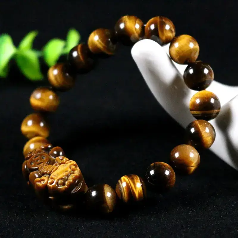 Natural Tiger Eye Bracelet with Lucky Pixiu Design - Image 2