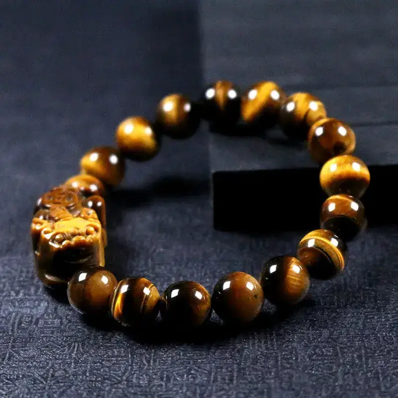 Natural Tiger Eye Bracelet with Lucky Pixiu Design - Image 3