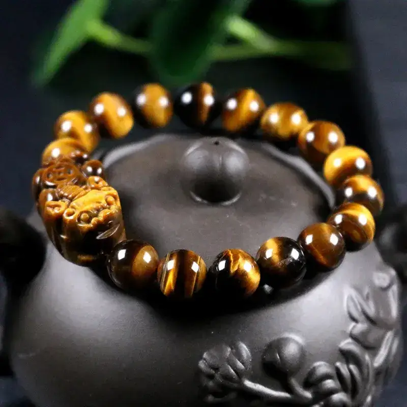 Natural Tiger Eye Bracelet with Lucky Pixiu Design - Image 4
