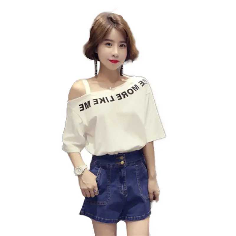 Women Off-Shoulder Printed T-Shirt Red White 2025 - Image 7