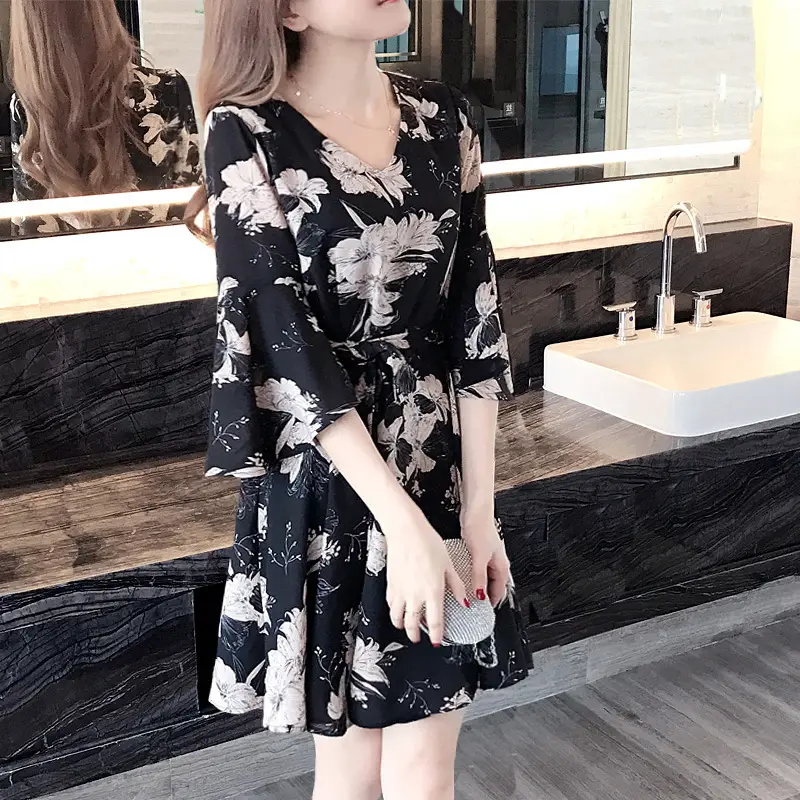 Women Floral Dress Black Summer 2019