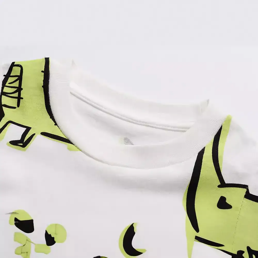 Kids Dinosaur Print T-Shirt White Green Short Sleeve