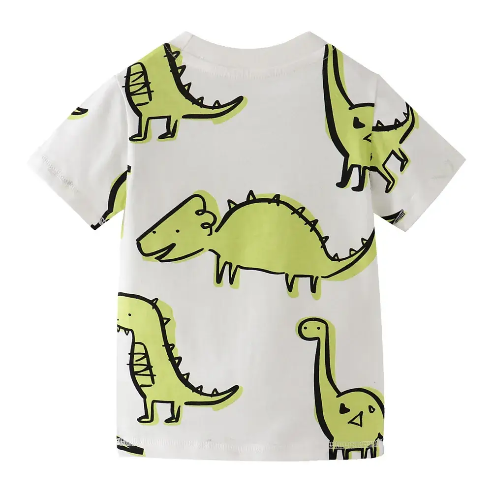 Kids Dinosaur Print T-Shirt White Green Short Sleeve