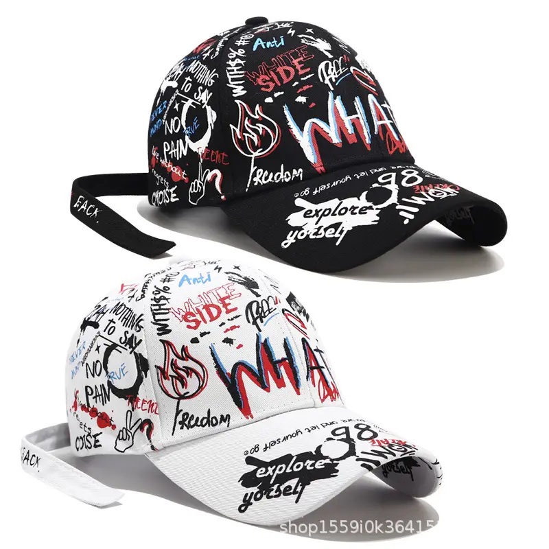Graffiti Baseball Cap Black Korean Style Unisex