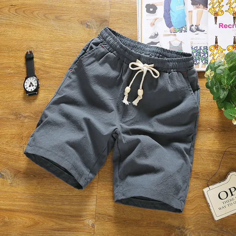 Men Cotton Drawstring Shorts White Large - Image 5