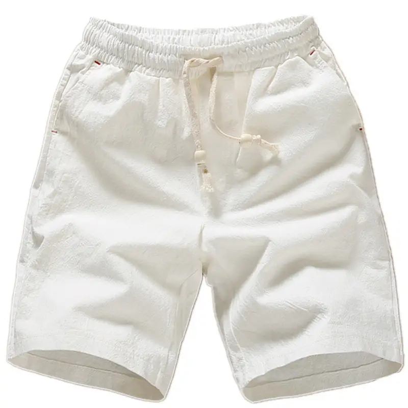 Men Cotton Drawstring Shorts White Large - Image 7