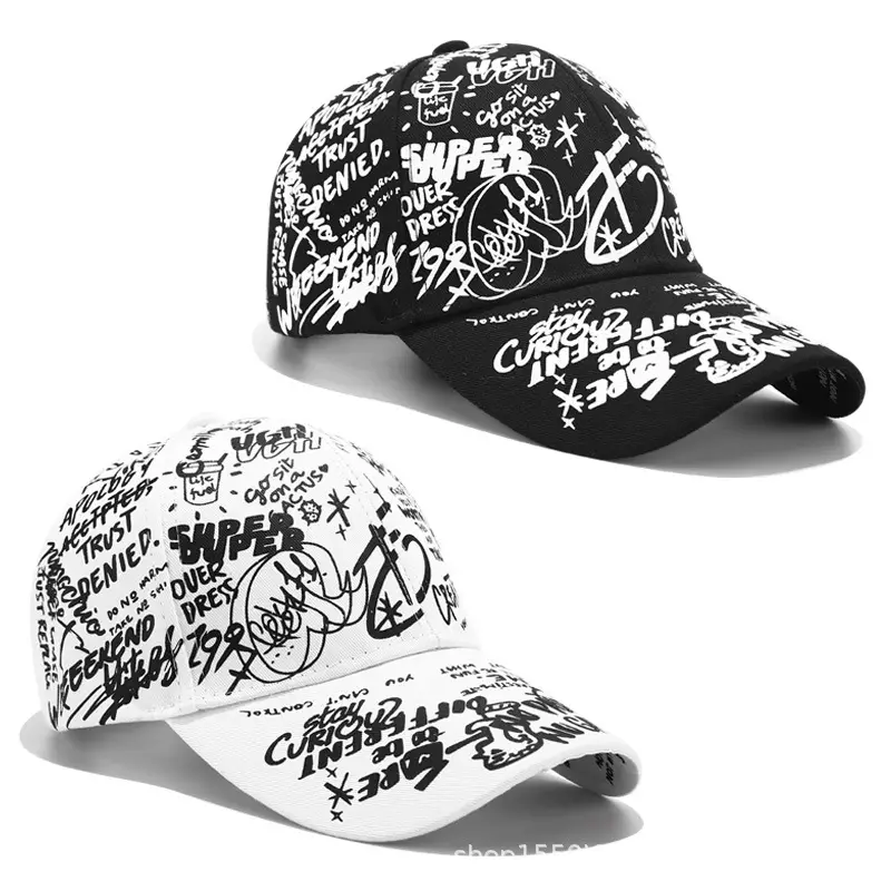 Red Korean Style Graffiti Cap Unisex Casual Duckbill - Image 5