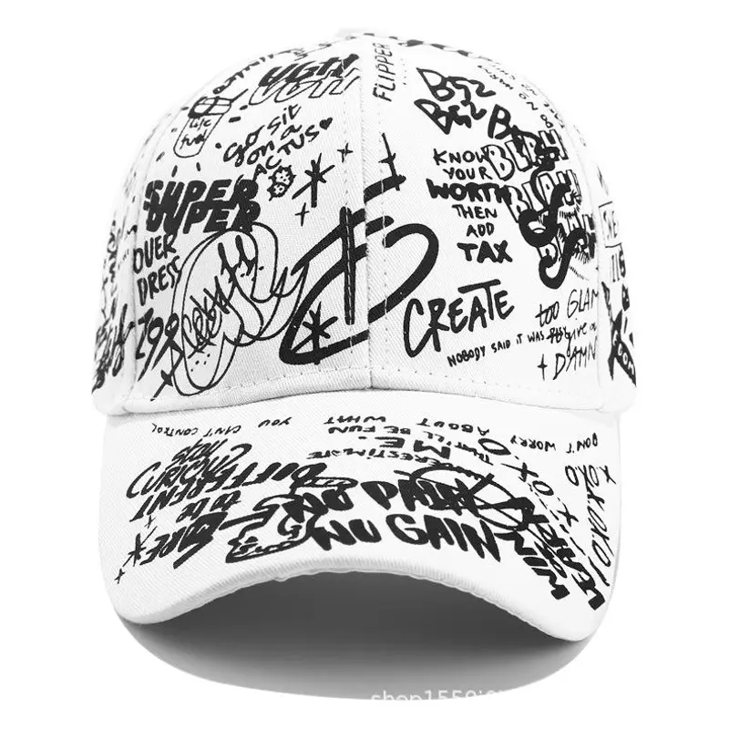 Red Korean Style Graffiti Cap Unisex Casual Duckbill