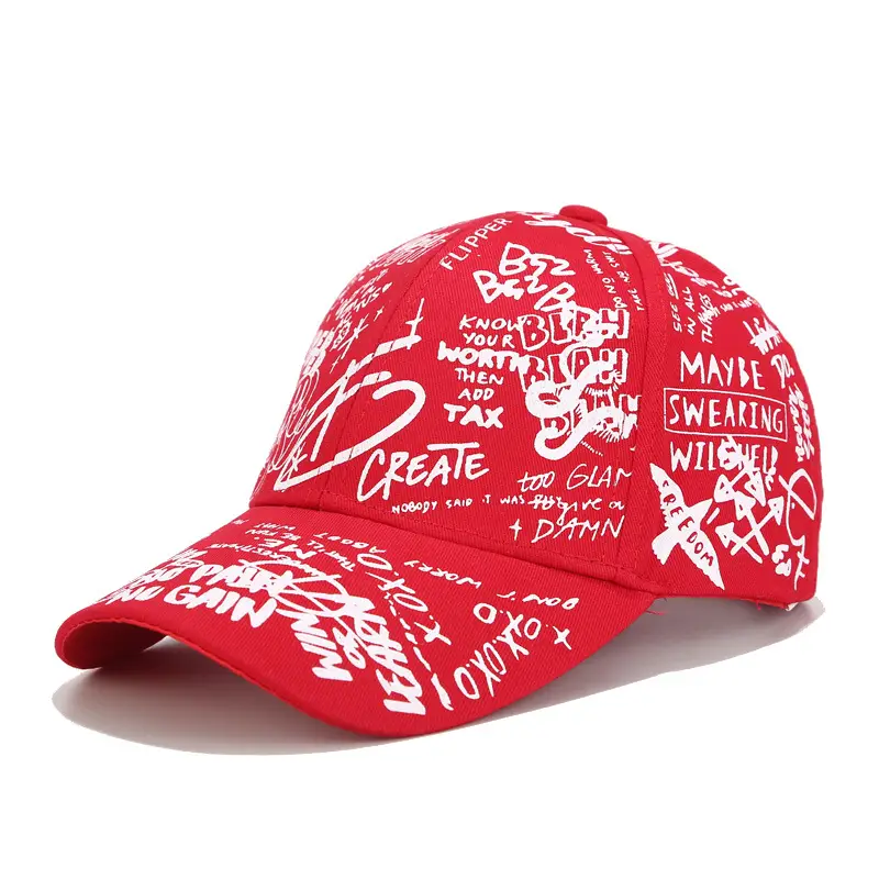 Red Korean Style Graffiti Cap Unisex Casual Duckbill - Image 4