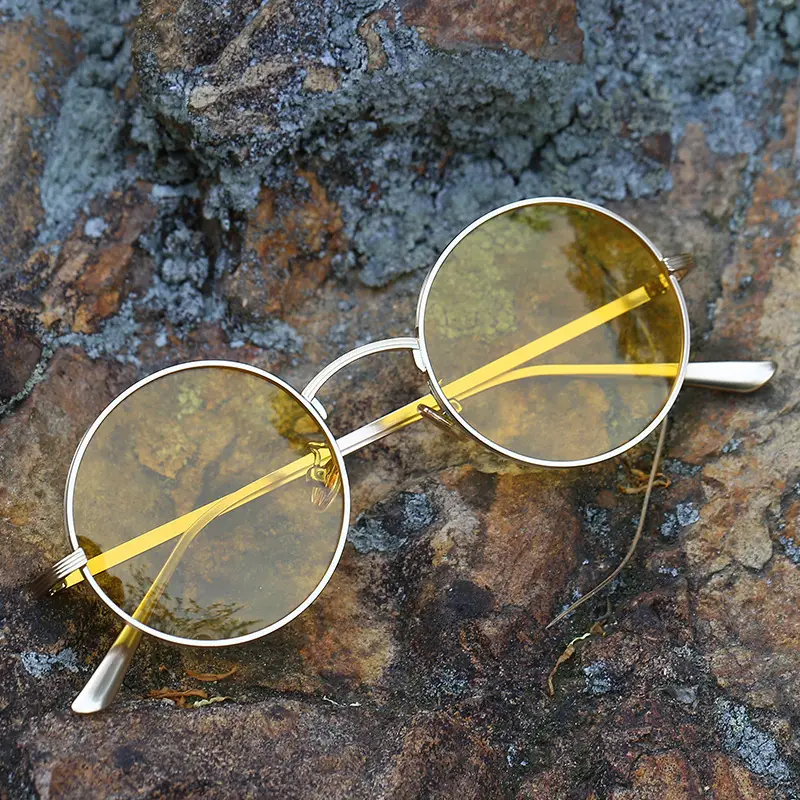Punk Round Sunglasses Gold Frame Polarized