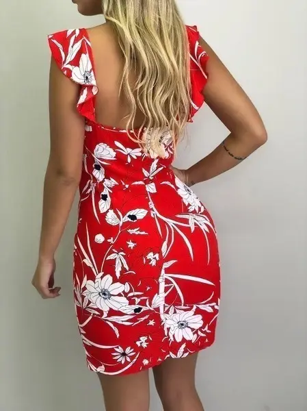 2022 Black Floral Sleeveless Bodycon Dress for Women