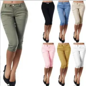 Women's Summer Slim Cropped Pants with Button Flap Pocket - Image 6