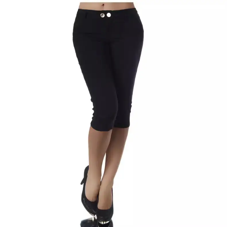 Women's Summer Slim Cropped Pants with Button Flap Pocket - Image 7