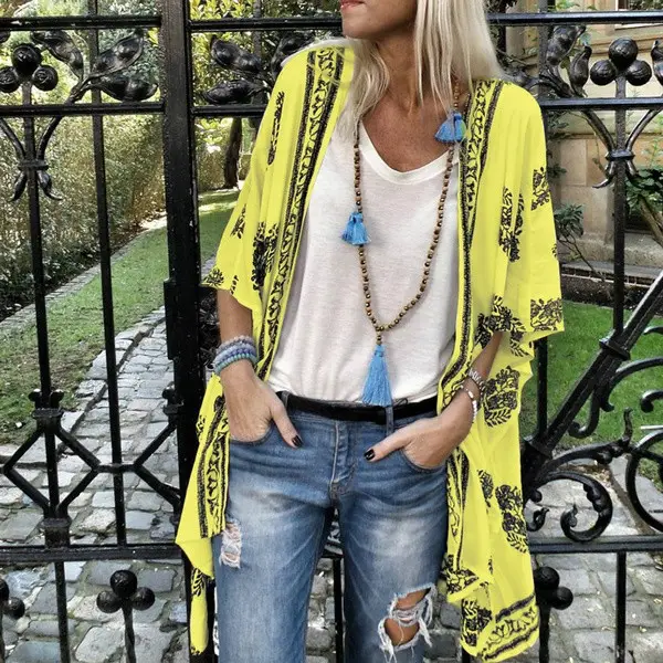 Women's Red Printed Long Sleeve Cardigan Shirt with Tassel Neckline - Image 7