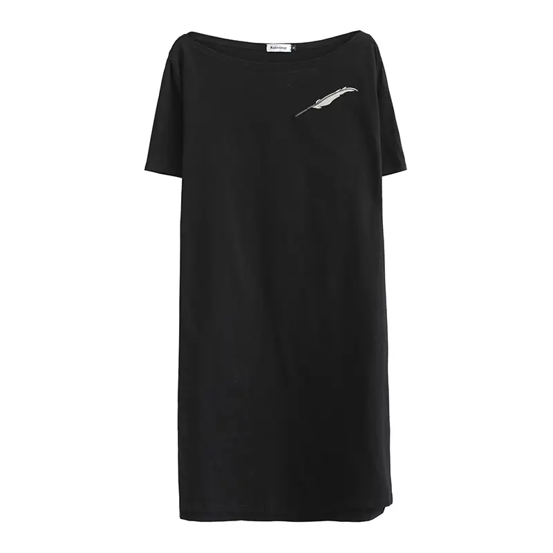 Women's Fat Weight One-Line Collar Dress Black Yellow