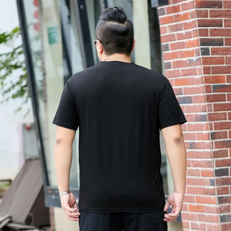 Bi Meng Fat Men Black Floral Short Sleeve T-Shirt Large