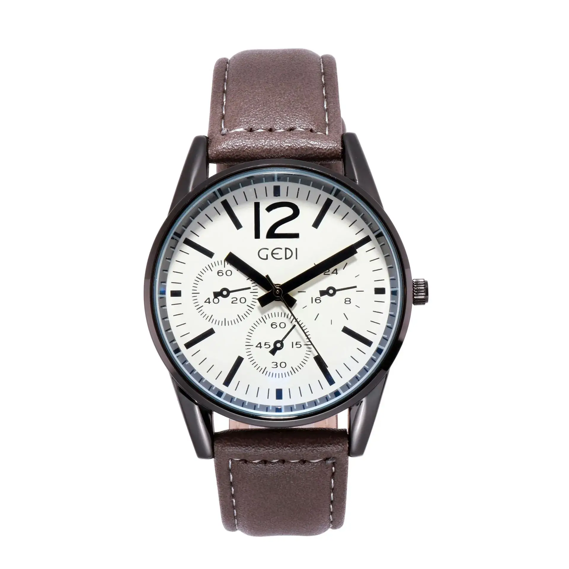 Men's GEDI Leather Belt Watch White Dial Waterproof - Image 9