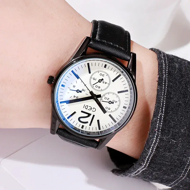 Men's GEDI Leather Belt Watch White Dial Waterproof - Image 4