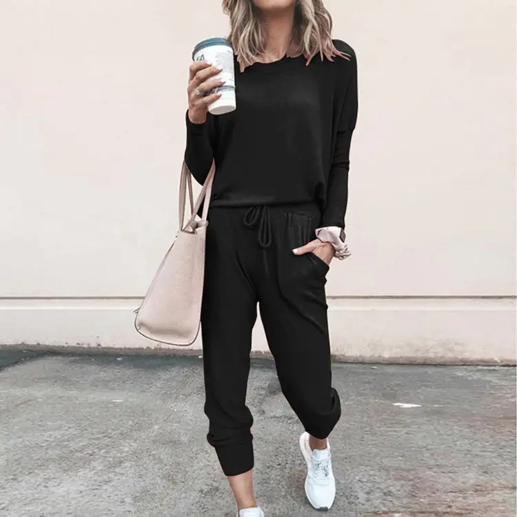 Women Blue Loose Fit Long Sleeve Sweatpants Set - Image 3