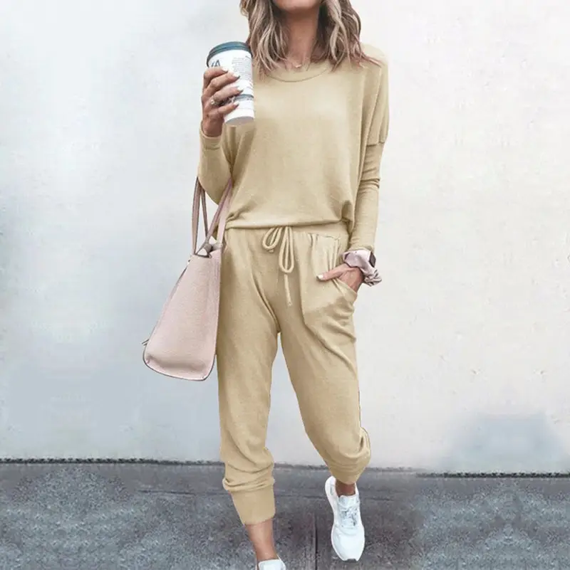 Women Blue Loose Fit Long Sleeve Sweatpants Set - Image 4