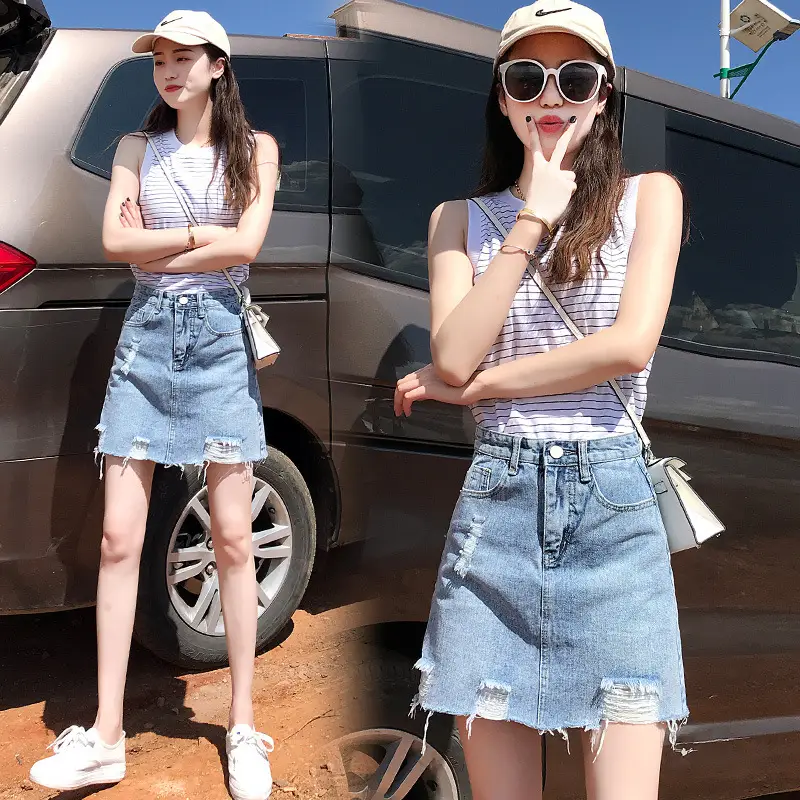 High-Waisted Ripped Denim Skirt Women 2024 - Image 2