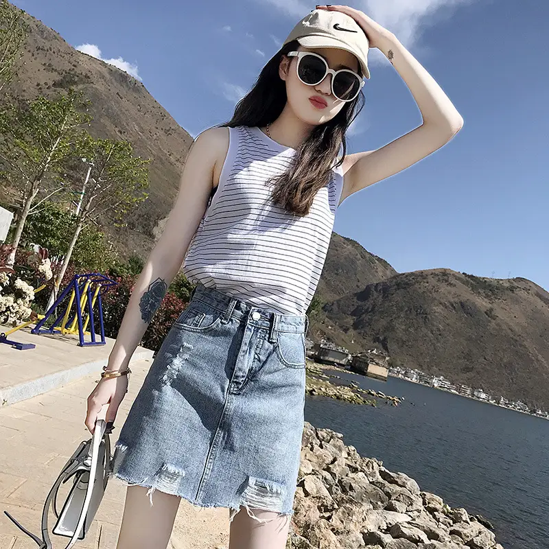 High-Waisted Ripped Denim Skirt Women 2024 - Image 3