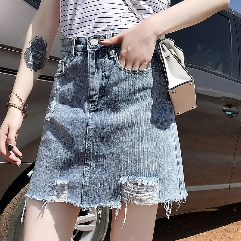 High-Waisted Ripped Denim Skirt Women 2024 - Image 4