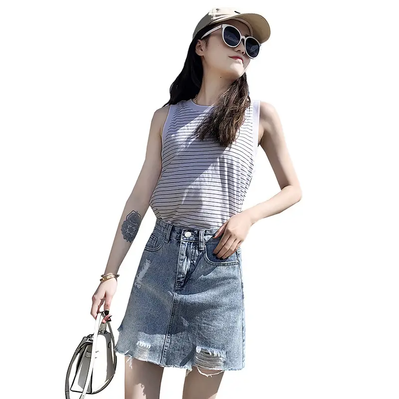 High-Waisted Ripped Denim Skirt Women 2024 - Image 5