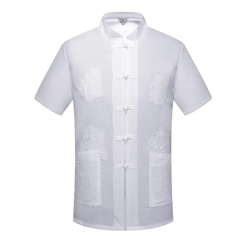 Red Embroidered Chinese Style Short Sleeve Dad Suit for Men - Image 7