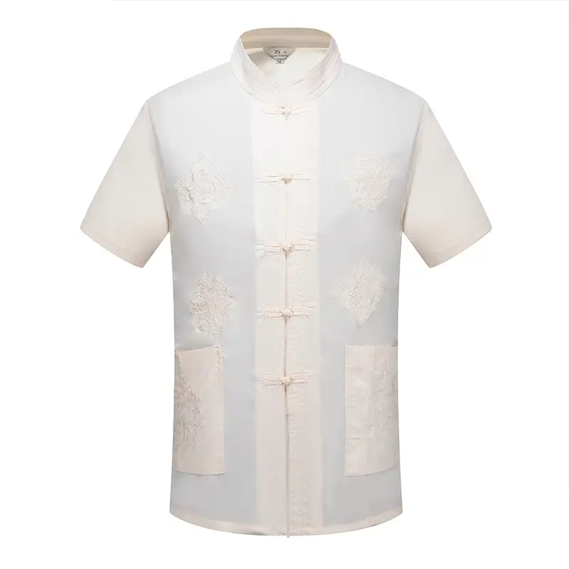 Red Embroidered Chinese Style Short Sleeve Dad Suit for Men - Image 8