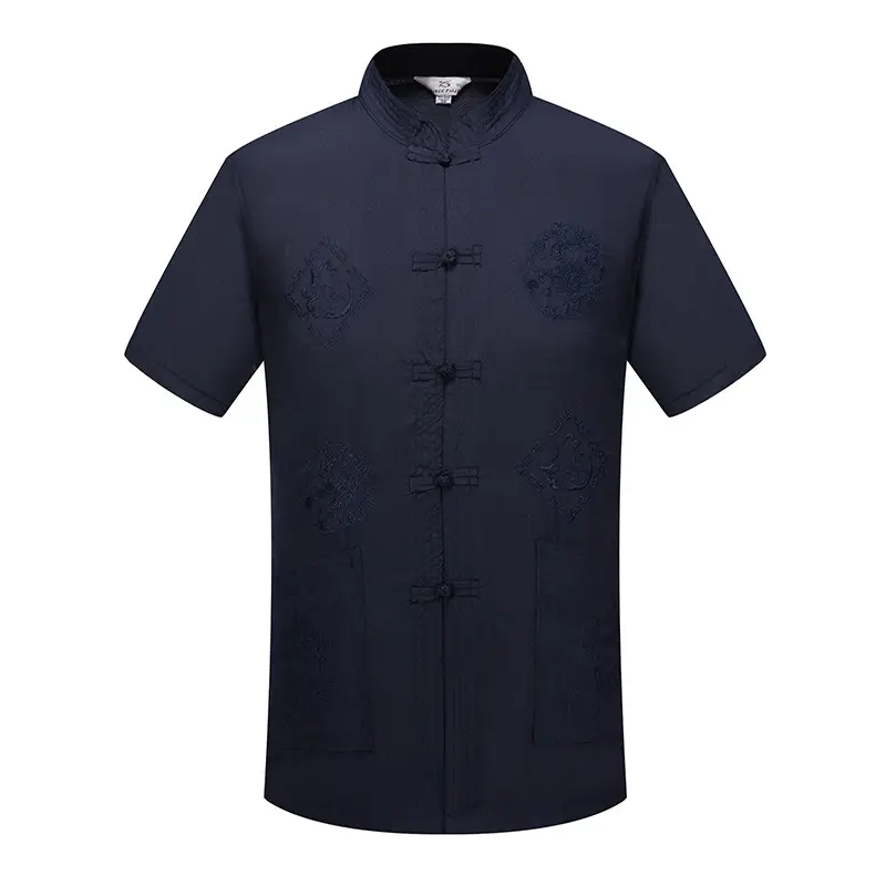 Red Embroidered Chinese Style Short Sleeve Dad Suit for Men - Image 9