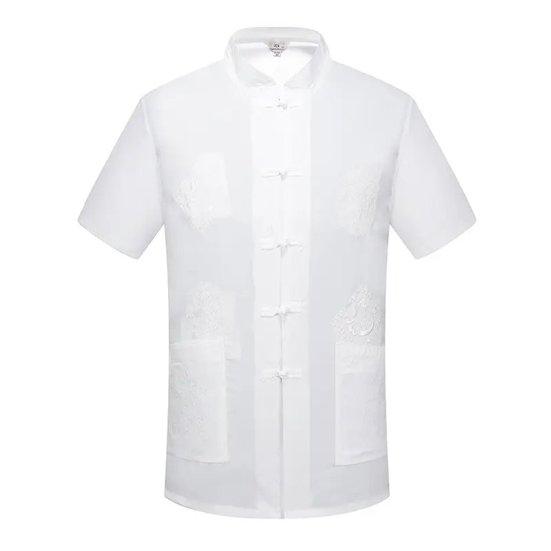 Red Embroidered Chinese Style Short Sleeve Dad Suit for Men - Image 10